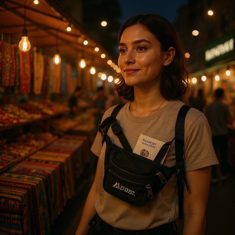 Everest Black Small Waist Pack Travel Fanny Pack Bag with Adjustable‎ Strap